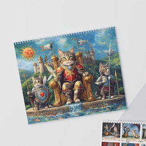 Medieval Cat Wall Calendar 2025, Cat Lovers Calendar, Yearly Planner, Unique Gift for Pet Owners,  funny medieval cat,bestfriend gift