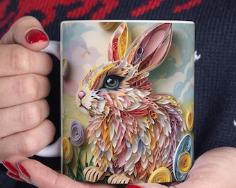 Quilled-Style Easter Bunny Mug: Spring Coffee Cup