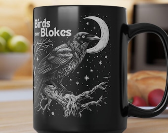 Black Raven Coffee Mug: Gothic Halloween Ceramic Cup