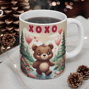xoxo mug, teddy bear mug, gifts for couples, gift for valentines, teddy bear, teddy bear valentine, valentine teddy bear