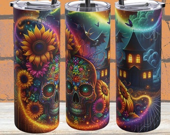 Sugar Skull Tumbler: Gothic Halloween Art, Vibrant Goth Decor