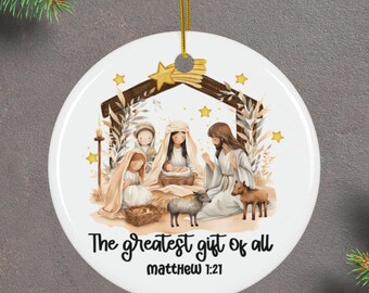 Ceramic Nativity Scene Ornament: Glossy Christmas Tree Decoration