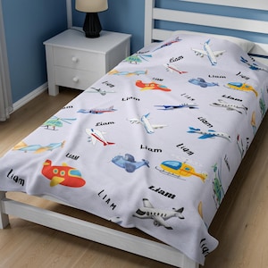 airplane blanket, personalized blanket, swaddle blanket, airplane gift, toddler blanket, airplane nursery, baby shower gift, baby blanket