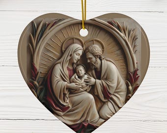 Ceramic Nativity Ornament: Holy Family Manger Scene