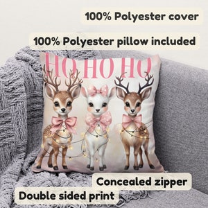 deer pillow, taufe, deer throw pillow, pink pillow cover, throw pillow, christmas pillow, winter pillow cover, pink christmas