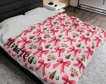 Manta de lazo rosa: Decoración del hogar Coquette, manta de terciopelo de felpa