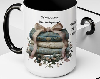 Book Lover Mug: Stacked Books Design, Bookworm Gift