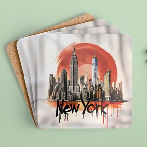 New York City Coaster, Cork Coaster Set, Corkwood Coaster, Gift For Friends,Home Decor, Coffee Table,Kitchen Accessories,Gift for NYC Lovers