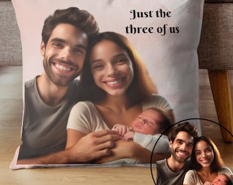 Custom Family Photo Pillow: "Just the Three of Us" Personalized Home Decor
