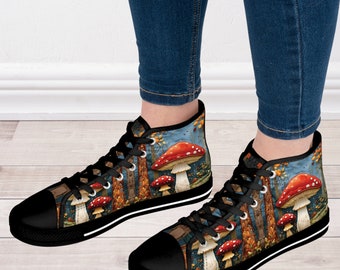 Mushroom Forest High Top Sneakers: Fantasy Shoes for Her