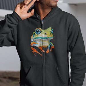 Frog Zip-Up Hoodie: Unisex Animal Print Heavy Blend Sweatshirt