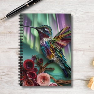 spiral notebook, hummingbird, hummingbird art, gift for writers, bird journal, hummingbird gift, creative writing