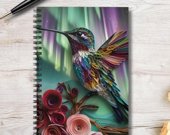 spiral notebook, hummingbird, hummingbird art, gift for writers, bird journal, hummingbird gift, creative writing