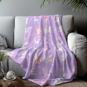 Personalized Unicorn Plush Blanket: Custom Name Velveteen Throw