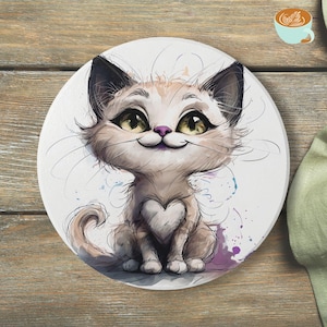 Cute Cat Coaster,cat coaster, ceramic coasters, coaster, cat coaster set, cat coasters, gifts for cat lovers, halloween coasters