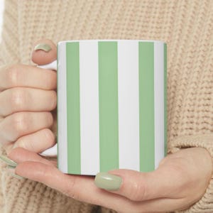 striped coffee cup, green stripe, housewarming gift, striped ceramic mug, stripe mug, green mug, striped mug