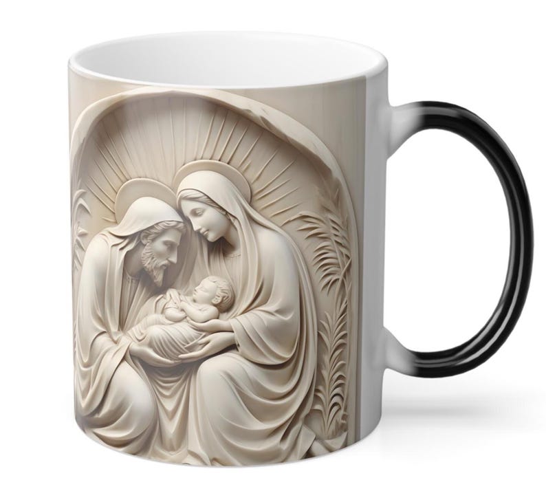 Kubek zmieniający kolor 3D z motywem Narodzenia Pańskiego: Religijny kubek do kawy zdjęcie 8