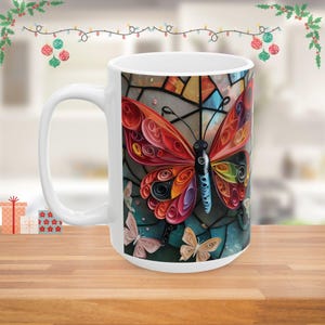 Gebrandschilderde vlindermok: artistiek koffiekopje, levendig ontwerp afbeelding 9