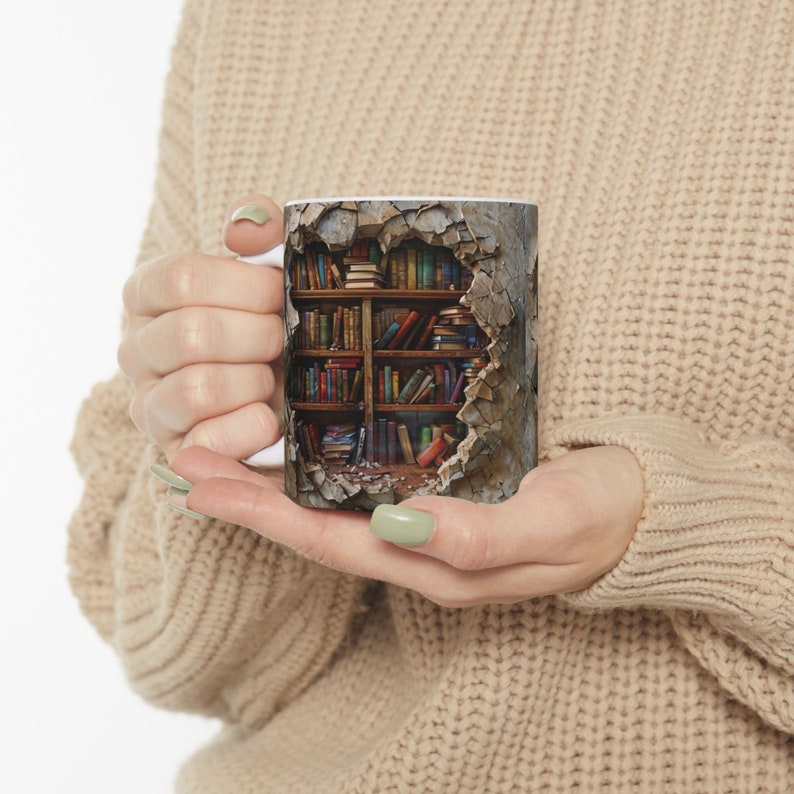 3D Bookshelf Mug: Unique Book Lover Gift image 1
