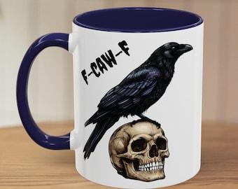 Gothic Raven Skull Coffee Mug: Spooky Halloween Decor