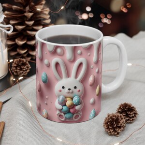 Easter Bunny Coffee Mug: 3D Pastel Pink Ceramic Mug 11 oz