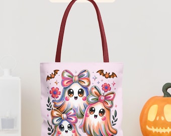 Ghostly Halloween Tote Bag: Durable Polyester Trick or Treat Bag