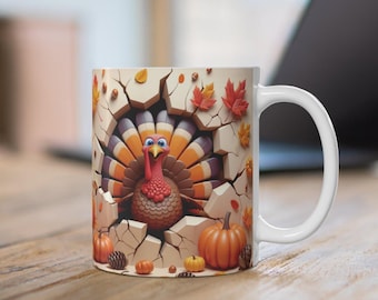 3D Turkey Breakout Thanksgiving Mug: Autumn Coffee Lover Gift