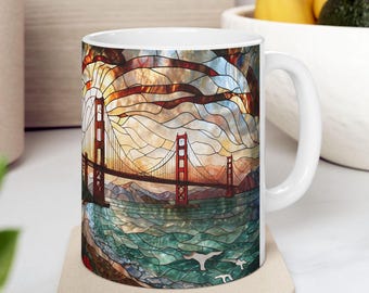 Stained Glass Golden Gate Bridge Mug: San Francisco Souvenir