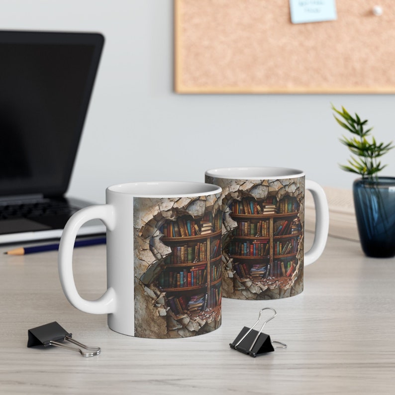 3D Bookshelf Mug: Unique Book Lover Gift image 3