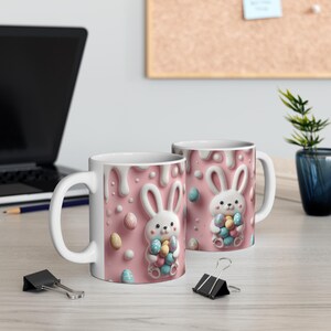 Easter Bunny Coffee Mug: 3D Pastel Pink Ceramic Mug image 5