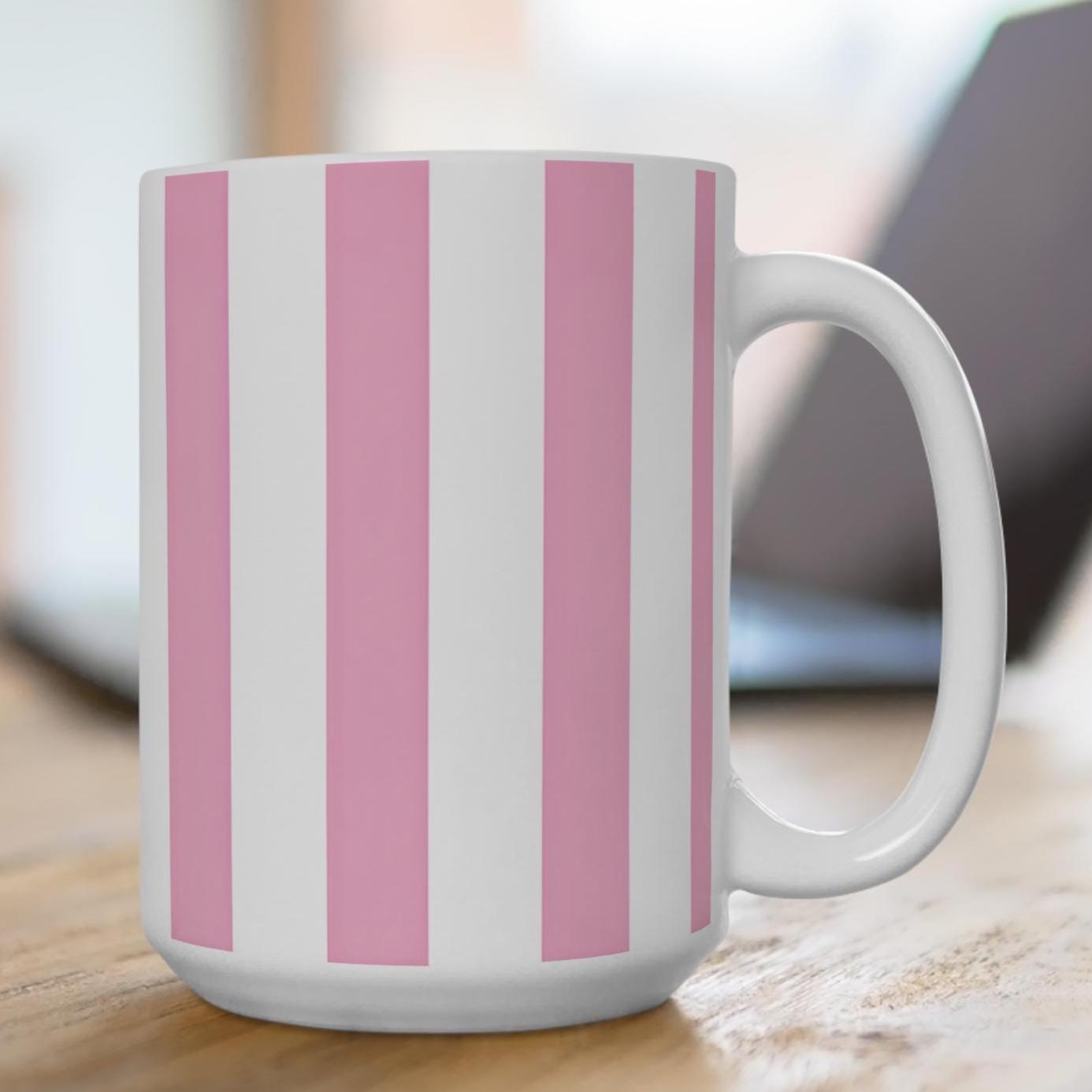 Chic Pink Striped Coffee Mug: White Ceramic, 11oz/15oz - Etsy
