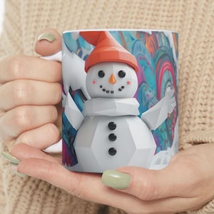 Whimsical Snowman Coffee Mug: Festive Winter Hot Cocoa Cup