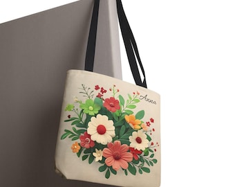 Personalized Floral Tote Bag: Custom Name, Durable Polyester