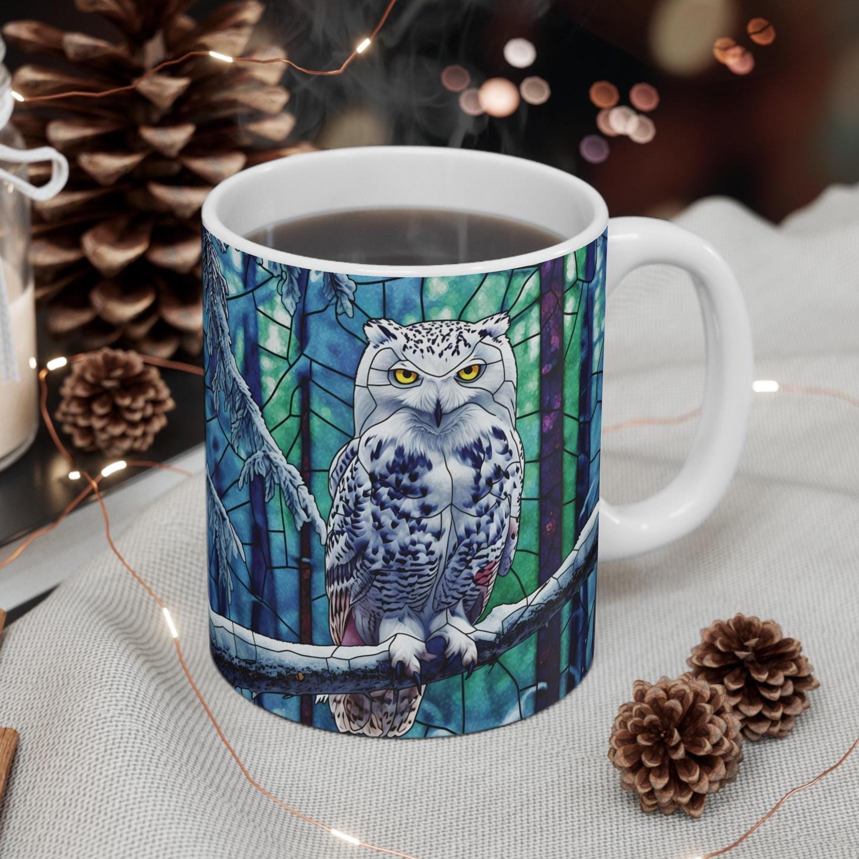 Mystical Owl Mug | Stained Glass Design, Nature Lovers Gift, Unique Coffee Cup, Owl Decor