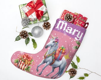 Personalized Unicorn Christmas Stocking, Pink Holiday Decor
