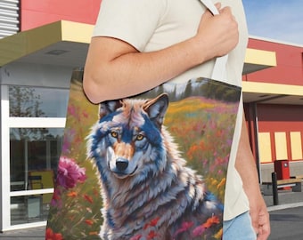 Wolf & Floral Tote Bag: Artistic Reusable Eco Bag
