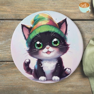 cat coaster, ceramic coasters, coaster, cat coaster set, cat coasters, gifts for cat lovers, halloween coasters,kawaii coaster,anime coaster