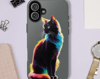 Cute Cat Design Phone Case, Impact Resistant, Glossy Finish
