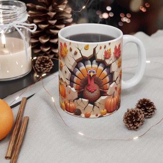 3D Turkey Breakout Thanksgiving Mug: Autumn Coffee Lover Gift - Etsy