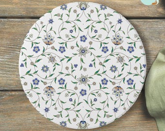 Arabesque Ceramic Coaster: Blue & White Arabic Tile, Boho Decor, Moroccan Inspired Home Decor