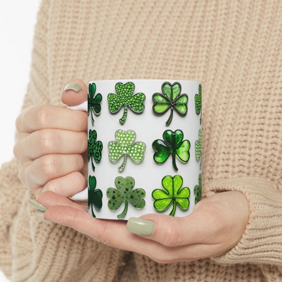 St. Patrick's Day Shamrock Mug: Cheerful Stained Glass Clover Design