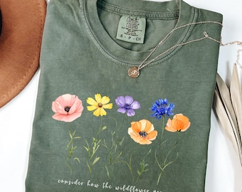 Comfort Colors Wildflowers Shirt: Christian Bible Verse Apparel