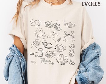 Wohlfühlfarben Meerestier-Shirt: Wal, Seekuh, Schildkröte