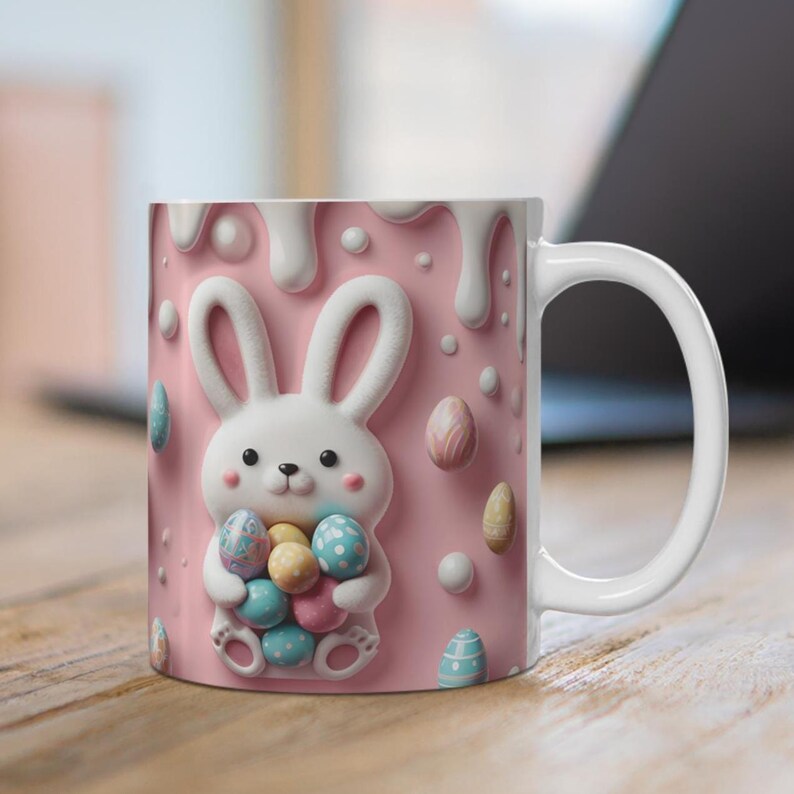 Easter Bunny Coffee Mug: 3D Pastel Pink Ceramic Mug image 2