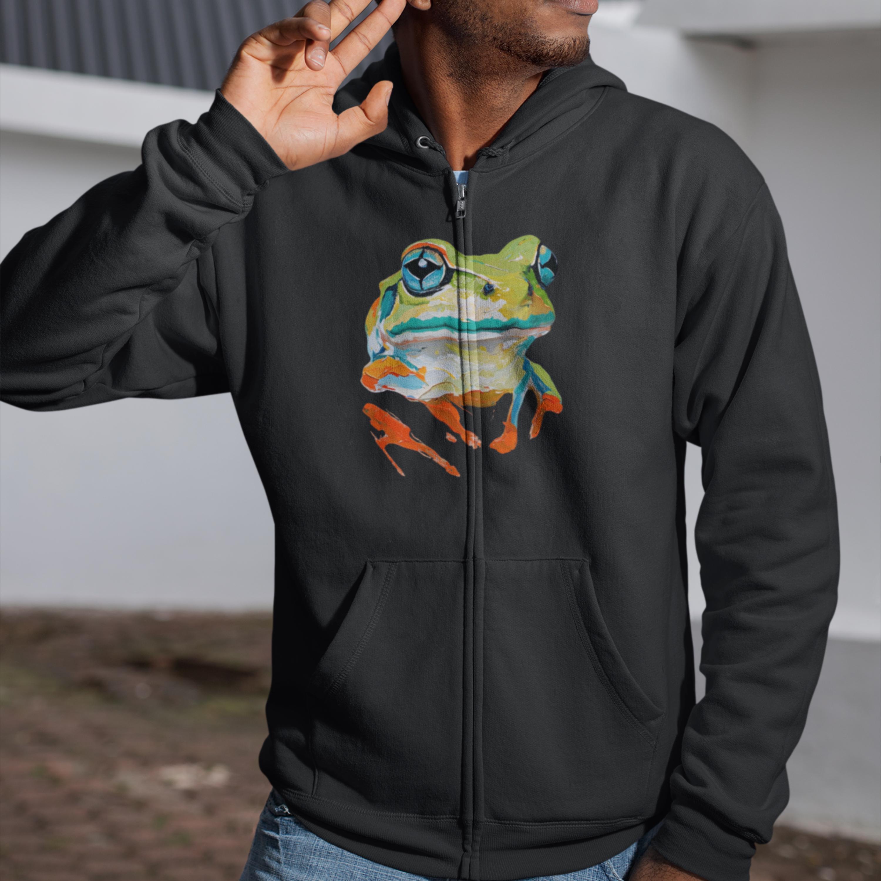 Frog Zip-up Hoodie: Unisex Animal Print Heavy Blend Sweatshirt