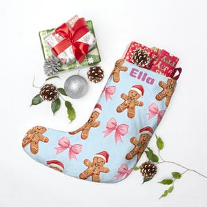 gingerbread stocking, personalize stocking, custom stocking, name stocking, gingerbread family, christmas traditions, gingerbread gift