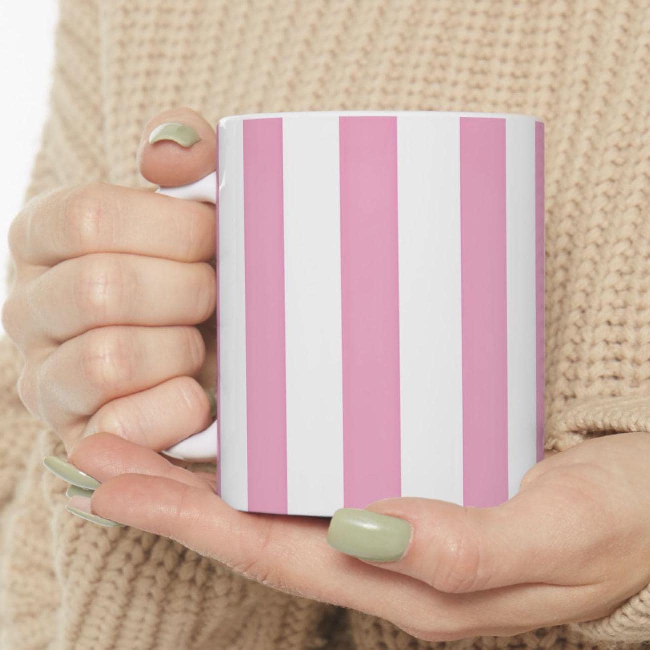 Chic Pink Striped Coffee Mug: White Ceramic, 11oz/15oz - Etsy