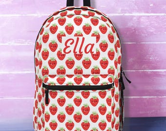 strawberry backpack, custom name backpack,toddler backpack,girls backpack,strawberry bag,girls school bag,custom backpacks,strawberry design