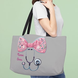 Sac fourre-tout personnalisé pour infirmière : motif floral stéthoscope, grand sac de week-end