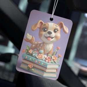 Cute Dog book lover Car Air Freshener, Adorable Pet Air Freshener, Floral Dog Car Scent, Dog Lover Gift, Home Decor, Car Accessories